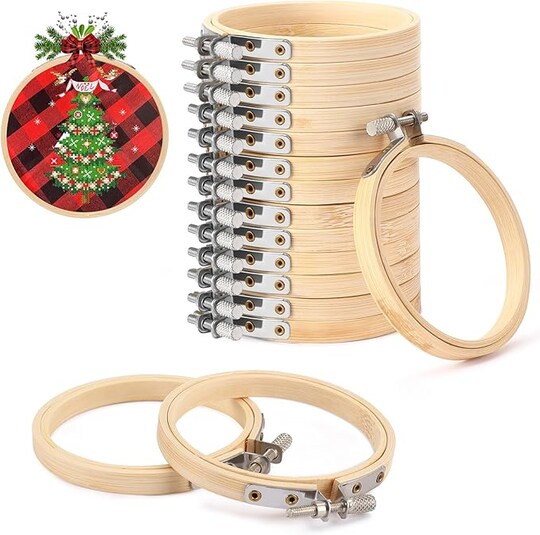 Embroidery Hoops Adjustable Natural Material Circle Cross Stitch Hoop Ring Bulk Wooden Round Embroidery Hoop for Art Craft Handy Sewing and Christmas Decoration (12 Pieces, 3 Inch)